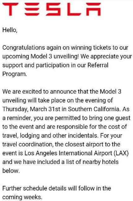 Tesls Model  3 unveiling invite